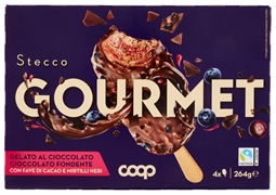 COOP STECCO GOURMET - GELATO AL CIOCCOLATO FONDENTE CON FAVE DI CACAO E MIRTILLI NERI COOP STECCO GOURMET - GELATO AL CIOCCOLATO FONDENTE CON FAVE DI CACAO E MIRTILLI NERI