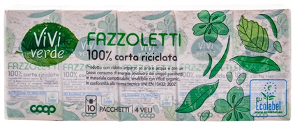 COOP VIVI VERDE FAZZOLETTI 100% CARTA RICICLATA COOP VIVI VERDE FAZZOLETTI 100% CARTA RICICLATA