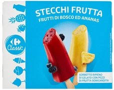 CARREFOUR SORBETTI -3 CON PEZZETTI DI ANANAS E 3 CON FRUTTI DI BOSCO (GUSTO ANANAS)