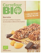 CARREFOUR BIO BARRETTE CON FARRO SOFFIATO RICOPERTO AL CIOCCOLATO E ALBICOCCHE IN PEZZI
