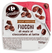 CARREFOUR SENSATION YOGURT BIANCO CON FIOCCHI DI MAIS AL CIOCCOLATO AL LATTE